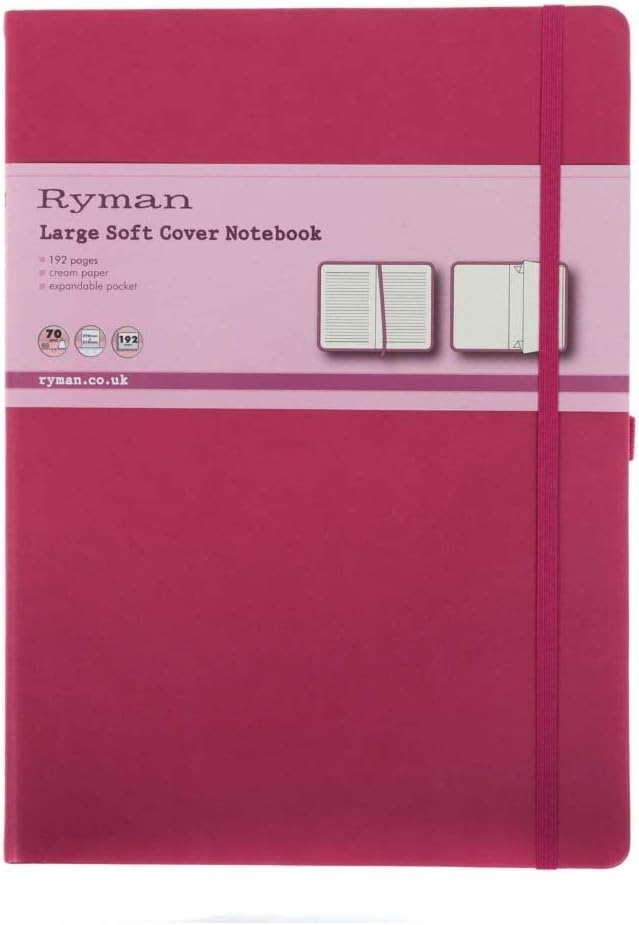 Ryman Soft Cover Notebook Large Ruled 192 Page Color Bright Pink