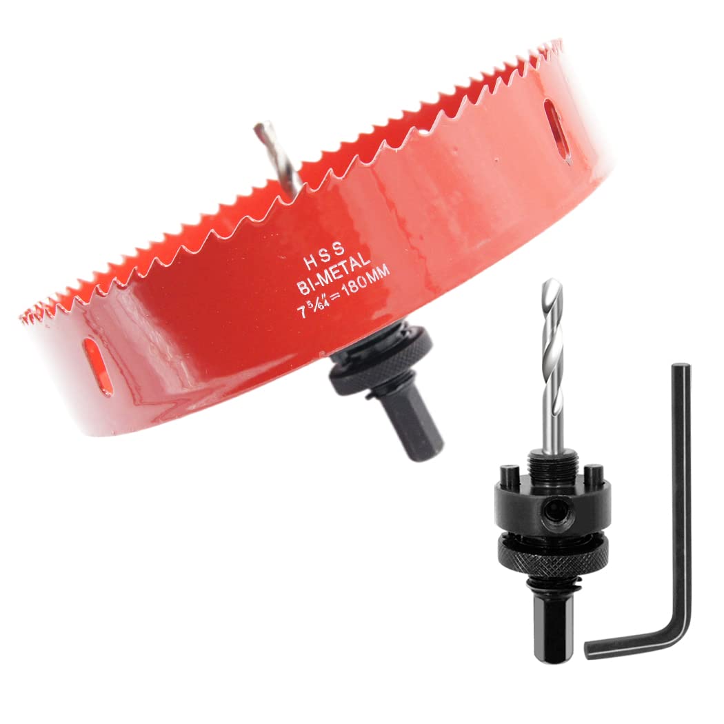 7.08 inch hole saw, LAIWEI 180mm hole cutter, with A2 heavy duty mandrel drill bit for drilling wood, Thin sheet metal, aluminum profiles, drywall, PVC and other materials(7-3/32”) — image 1