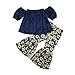 Toddler Baby Girls Off Shoulder Tube Top Sunflower Bell Bottoms Floral Ruffle Pant Set Kids Summer Outfits Boho (B-Blue, 3-4T)