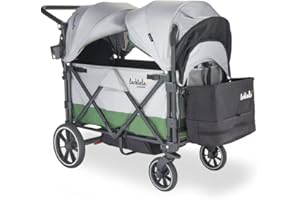 Larktale caravan - 200 lbs. Capacity, Double Seater Collapsible Wagon, All-Terrain Stroller Wagon for Kids and Babies - 2023 Version - Gray/Green