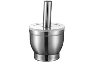 Stainless Steel Hand Masher & Bowl,304 Stainless Steel Mortar & Pestle Set with Silicone Lid,Anti-Slip Base,for Daily Kitchen