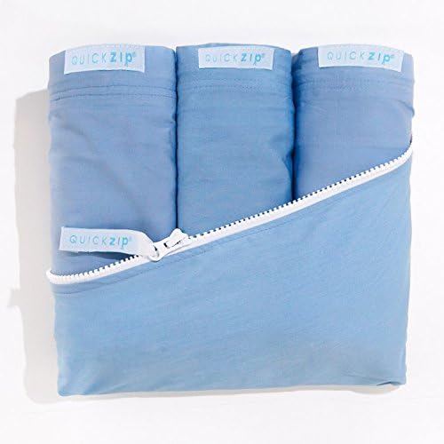 QuickZip Crib Sheet Set - Faster, Safer, Easier Baby Crib Sheets - Includes 1 Wraparound Base &amp; 3 Blue Cotton Zip-On Crib Sheets - Fits All Standard Crib Mattresses