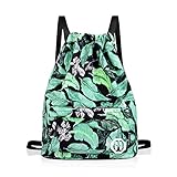 Sport Swimming Yoga Drawstring Backpack - Horsky Anime Leaf Shoulder School Bag Lightweight for Students Teens Boy Girl Travel Camping 35 L (Cyan Leaf)