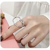 Navirix Chunky Line Finger Rings for Women Irregular Round Statement Open Knuckle Ring Big Exaggerated Curve Ring Minimalist Adjustable Jewelry Accessories