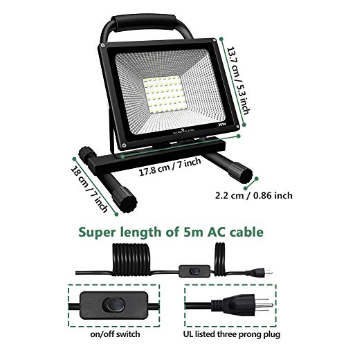 image for GLORIOUS-LITE 30W LED Work Light Portable, 3000LM LED Outdoor Flood Li