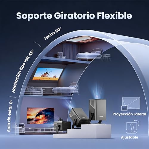 VUEKIME 2026 X7 Proyector Portátil 4K con Android 14, 1200 ANSI, WiFi 6 y Bluetooth 5.4, Proyector Smart 1080P Nativo con Auto Focus, Corrección Trapezoidal, Soporte 180°, HDMI ARC, Pantalla 50”-300”
