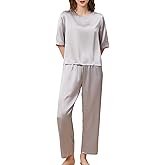 THXSILK 6A Pure Mulberry Silk Pajamas for Women 2 Piece Short Sleeve PJS Round Neck Silk Sleepwear