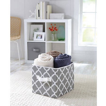 Better Homes and Gardens Collapsible Fabric Storage Cube | 100% Polyester (2, Grey Vertical Trellis)