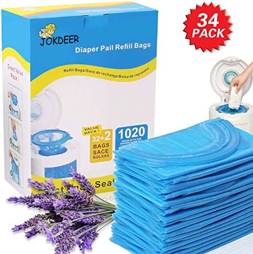 WinFill Diaper Pail Refill Bags, 1020 Counts 34 Bags, Compatible with Arm&Hammer Disposal System Diaper Pail Snap, Seal and Toss Refill Bags