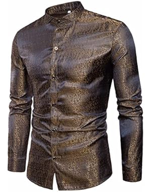 Men's Camouflage Design Silk Long Sleeve Shirt,Slim Fit Long Sleeve Casual Button Shirts