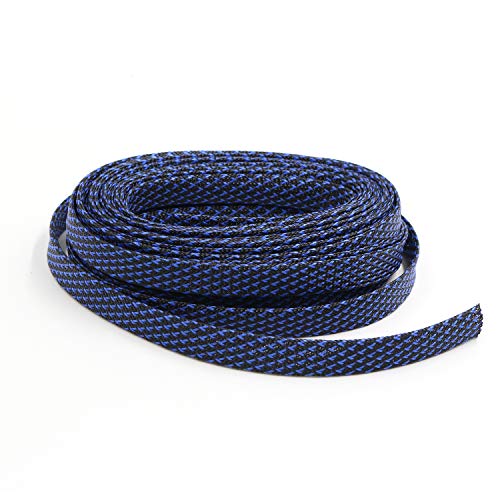 PET Expandable Braided Sleeving Flexo wire Cable Sleeve (0.24" 33ft Black with Blue) Striveday