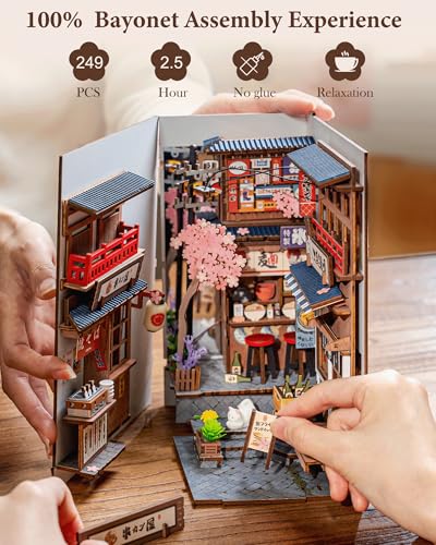 Rolife Book Nook Kit Sakura Wine Alley, Japanese Izakaya DIY Miniature House for Adults, Immersive Booknook & Bookshelf Decor, 3D Puzzle Stress Relief Craft Gift (Glue-Free Design)