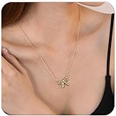 LUXU kisskids Gold Necklace for Women, 14K Gold Plated Stainless Steel Bow Necklace, Cute Pendant Dainty Choker Chain, Adjustable Hypoallergenic Necklace, Non Tarnish Trendy Jewelry Gifts for Women