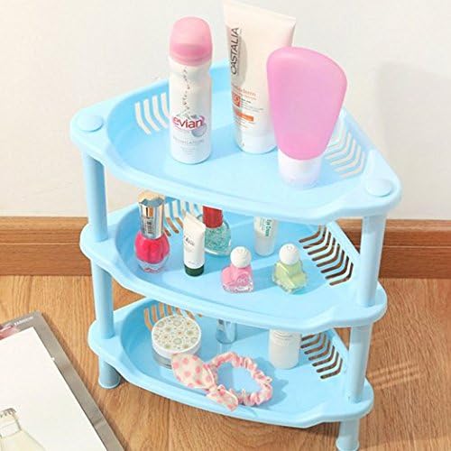 Teanfa 3 Tier Plastic Corner Shelf Organizer Bathroom Kitchen Storage Rack Holder (Blue)