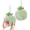 Sophie & Panda Fuzzy Ball Hand Towels (Set of 2) - Dry Your Hands Instantly and conveniently with This Creative Hand Towel Fruit Themed Decorative Towels for Bathroom (Pack of 2, Green Apple)