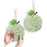 Sophie & Panda Fuzzy Ball Hand Towels (Set of 2) - Dry Your Hands Instantly and conveniently with This Creative Hand Towel Fruit Themed Decorative Towels for Bathroom (Pack of 2, Green Apple)