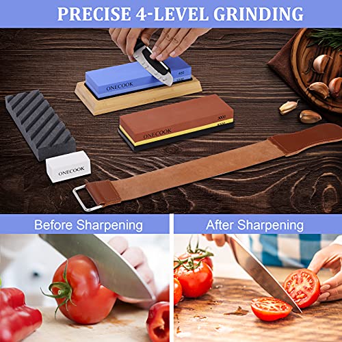 Knife Sharpening Stone Set, ONECOOK Whetstone 400/1000 3000/8000