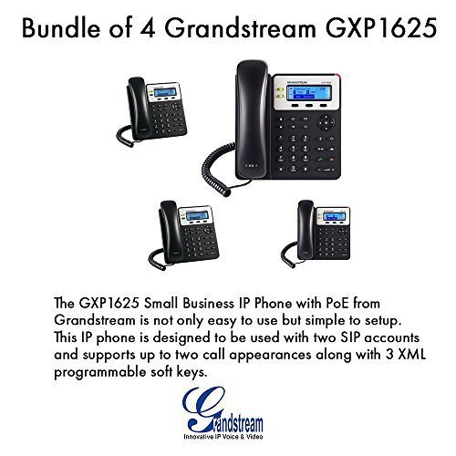 Grandstream GXP1625, 2 SIP acct., SMB IP Phone, Multi-language PoE Bundle of 4
