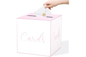 WNINK White and Pink Card Box for Parties, Weddings, Birthdays, Bridal & Baby Showers, Anniversaries, Graduations & Retirements Party Decorations – Cards, Raffle, Wishes & Money Card Boxes
