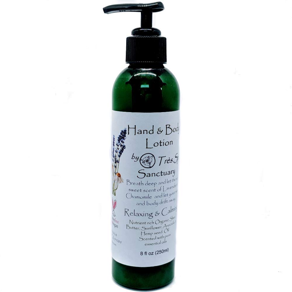 Très Spa Sanctuary Hand and Body Lotion - light and penetrating with nourishing Shea butter and Hemp seed Oil (8oz)