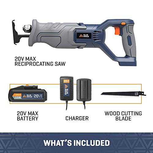 Blue Ridge BR2801U 20V MAX Cordless Reciprocating Saw with Lithium-Ion Battery and Charger,Variable speed