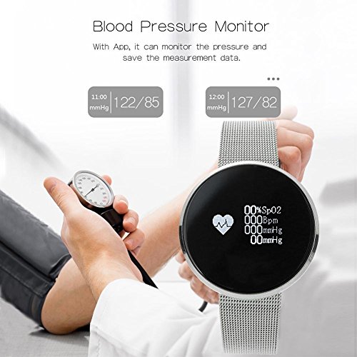 MeiLiio Smart Watch for Android Phones for Women Bluetooth, Heart Rate and Blood Pressure Test Stainless Steel Wristbands Sports Smart Tracker for IOS iPhone Compatible Waterproof (Silver Metal)