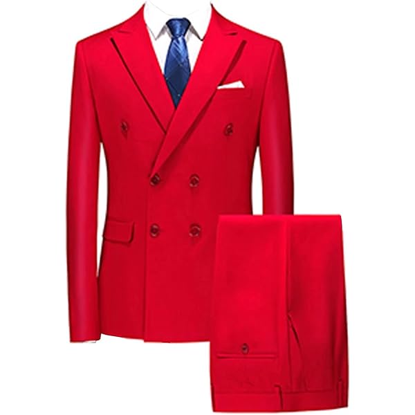 HBDesign Mens 3 Piece 6 Button Peak Lapel Slim Fit Double Breasted