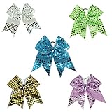 CN Sparkly Jumbo Sequin Cheer Bows Cheerleading Girls Hair Bow Pack of 5