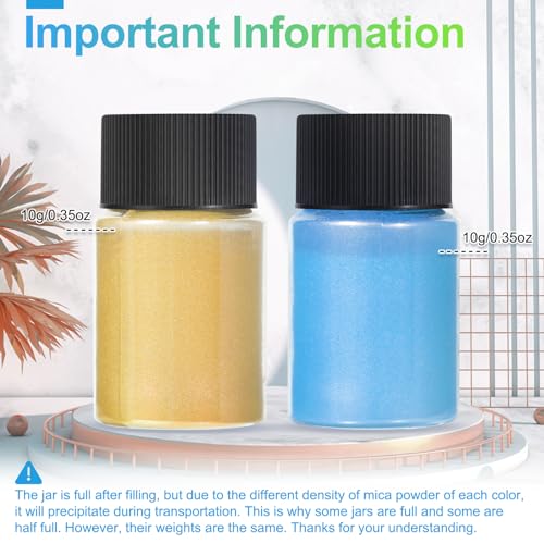 CHANGTIKEJI Mica Powder，24 Colors - 10g/Bottle of Natural Pigment Powder for Epoxy Resin，Soap Making，Candle Making,Lip Gloss,Car Freshies,Dye,Nail Polish,Bath Bombs