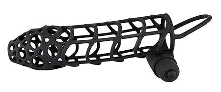 Black Velvets Sleeve Plus Vibe - softe Penishülle mit Hodenring und Mini-Vibrator für ihn, Silikon-Penismanschette in Gitterstruktur, schwarz