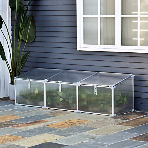 Outsunny 71" Aluminum Vented Cold Frame Mini Greenhouse Kit Silver