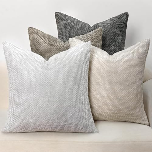 AKASENKO 4 Fundas para Cojines de Sala, Suave Lino Decorativo, Funda de Cojín Cuadrada Bohemia para sofá, Cama, casa, Coche, decoración Interior, 18 x 18 Pulgadas (4, Neutro)