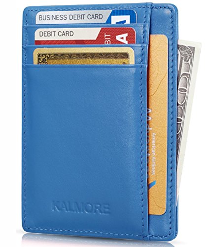 KALMORE Genuine Leather Front Pocket Slim Wallet Credit Card Holder with ID Window