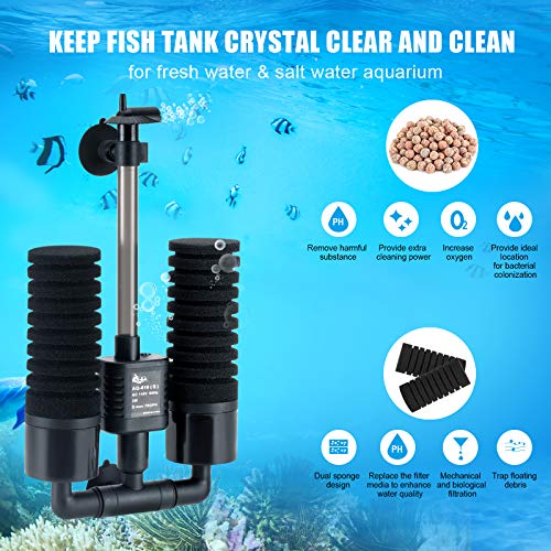 AQQA Aquarium Sponge Filter, Power Driven Double Biochemical Water