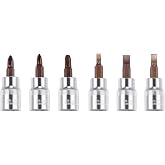 uxcell 3/8" Drive Phillips Slotted Bit Socket Set, S2 Steel Bits, CR-V Sockets 6-Piece (PH1-PH3, FD4-FD6.5)