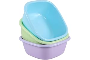 Afromy Colorful Square Plastic Washing Basins, 12 Quart Kitchen Dish Basin, 3 Pack