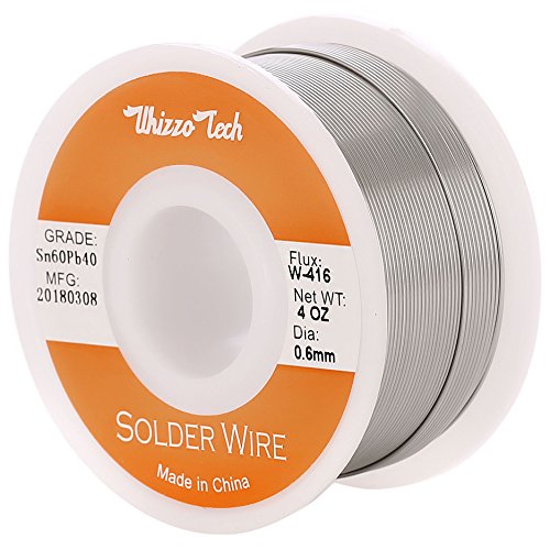 Whizzotech Solder Wire 60/40 Tin/Lead Sn60Pb40 with Flux Rosin Core for Electrical Soldering 4oz/100g Diameter 0.023 Inch/0.6mm (4oz-0.6mm)