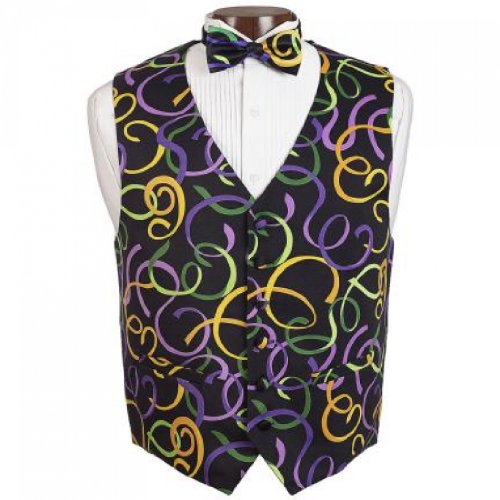 Mardi Gras Fat Tuesday Tuxedo Vest and Bow Tie Size Xlarge