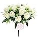 Silk Rose Bouquet White 18 heads SOLEDI Artificial Fake Flower Bunch Bridal Bouquet Wedding Living Room Table Home Garden Decoration