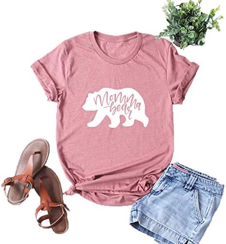 Womens Mama Bear T Shirt Mom Tshirt Casual Summer Short Sleeve Tops Shirts Loose Fit Graphic Tshirts