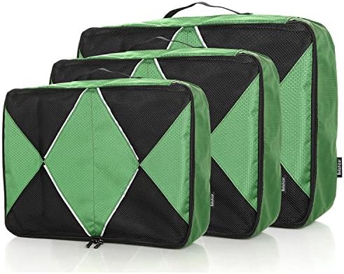 Bekahizar Packing Cubes 3 Set Travel Luggage Packing Organizers in 5 Colors (Green)