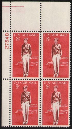 AMELIA EARHART ~ AVIATOR #C68 Plate Block of 4 x 8 US Postage Stamps