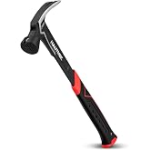 HAUTMEC 20 oz. One Piece Forged Framing Hammer With Straight Rip Claw Hammer, Milled Face, Shock-Absorbing Grip, with Magnetic Nail Holder, HT0371-HM