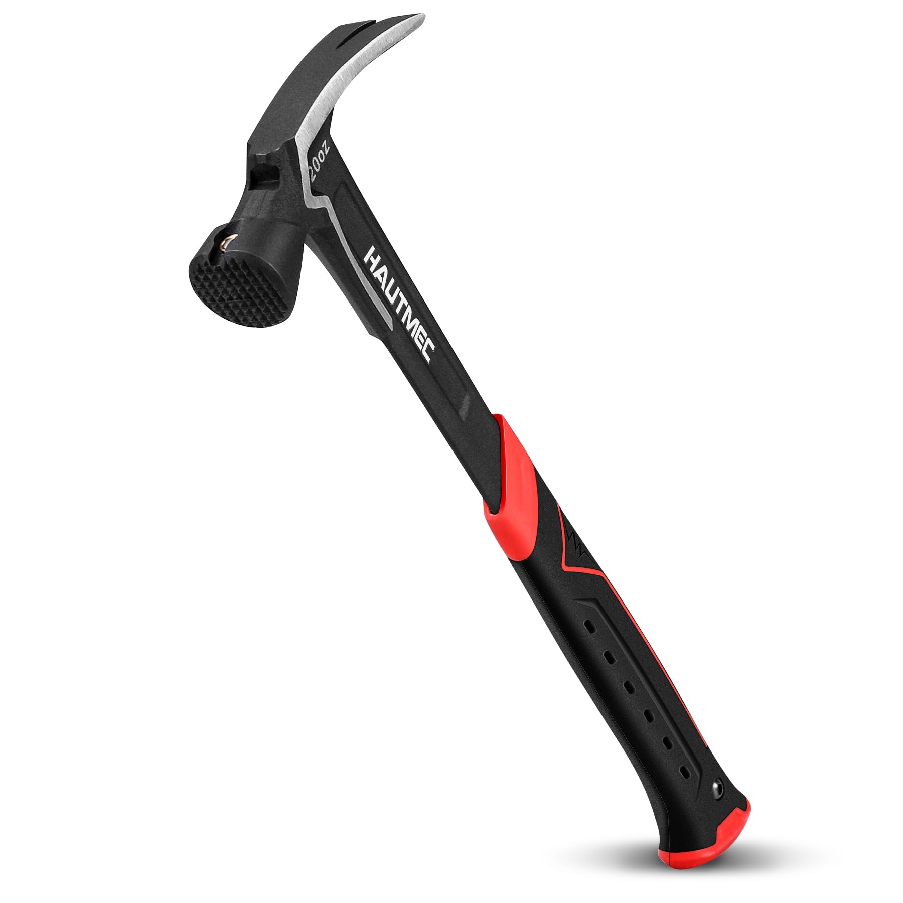 HAUTMEC 20 oz. One Piece Forged Framing Hammer with Straight Rip Claw Hammer, Milled Face, Shock-Absorbing Grip, with Magnetic Nail Holder, HT0371-HM
