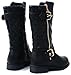 Kids Girls Mango21 Black Dual Buckle/Zipper Quilted Mid Calf Motorcycle Boots-3