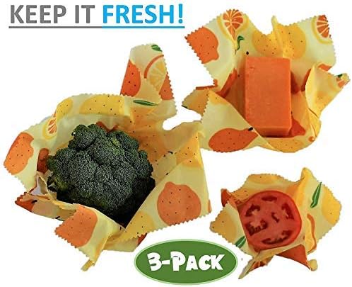 Organic Reusable Beeswax Food Wraps - Eco Friendly, Biodegradable and Compostable- Assorted Set of 3, 1 Large, 1 Medium, 1 Small - Sustainable Plastic Alternative for Food Storage by MUSHROOM DREAM