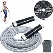 Weighted Jump Rope for Men/Women Workout Fitness(1LB),Fast Lose Weight Exercise Jumprope for Kids Girls Adult,Speed Skipping Ropes with Aluminum Handle, Adjustable Length 9MM Fabric Cotton Rope+9MM Solid PVC Rope(Grey)