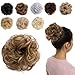 Messy Hair Bun Extensions Synthetic Updo Chignons Donut Elastic Bride Bun Ponytail Scrunchy Hairpiece Wig Accessory for Women 35g Ginger Brown Mix Golden Blonde-Medium