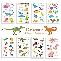 Jatidne Dinosaur Temporary Tattoos for Kids Boys Birthday Party, 300 Tattoos (Pack of 24 Sheets) Waterproof Dinosaur Tattoo Stickers, Dinosaur Party Supplies Great Children Party Favors