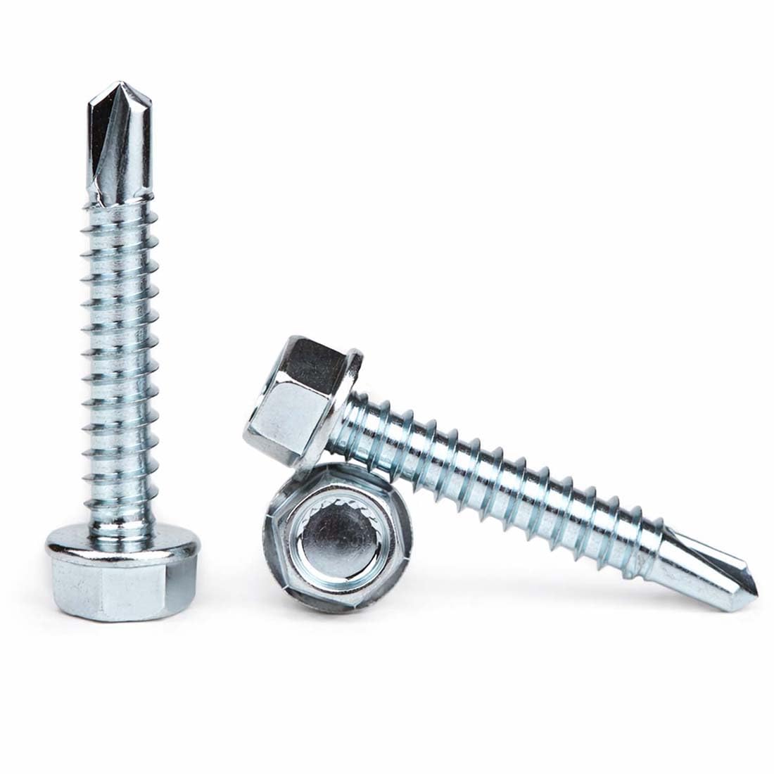 4.2mm x 32mm (Pack of 50) Self-Drilling Hex Head Screws with Hexagon Serrated Washers Head ISO15480 Zinc Plated Steel TEK Screw Metal to Metal Fixing - H02B